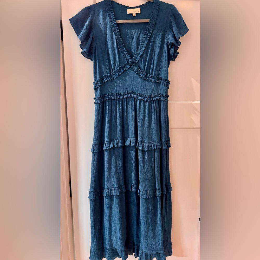 Pinch Navy blue Tiered Midi Dress with Ruffle Trim
